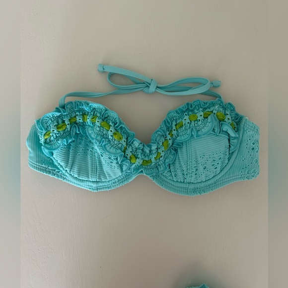 y2k Betsey Johnson Aqua and Lime Green Eyelet and Mesh Bikini 
Size: Small
EUC - Picture 2 of 16